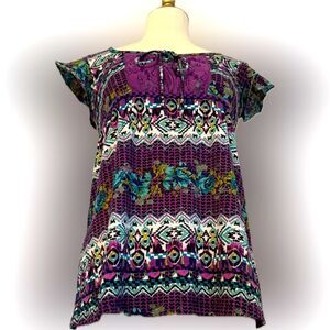 Self-Esteem multicolored top with a tie & lace!